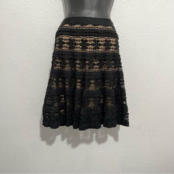Y2k Max Studio Black Nude Overlay Fit Flare Stretch Lace Mini Skirt Whimsigoth S - Picture 1 of 15